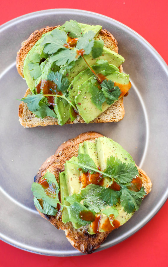 hot sauce on cilantro avocado toast