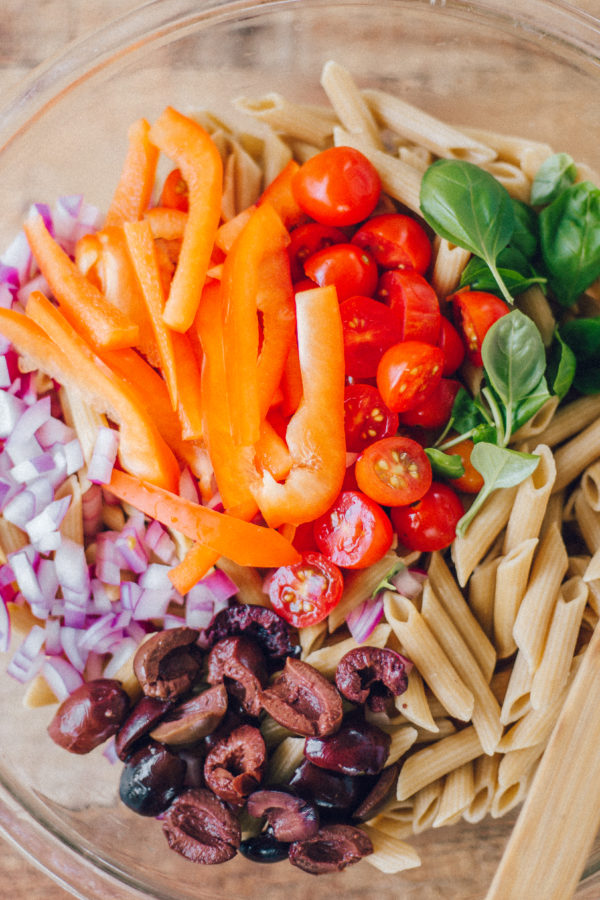 easy and colorful mediterranean pasta salad