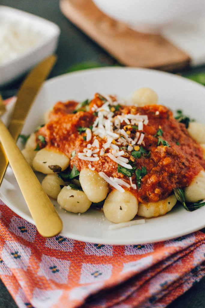 Potato Gnocchi with Vegan Chorizo Sauce (Perfect for Entertaining)